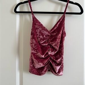 Urban Outfitters Velvet Ruched Tank Top - Burgundy